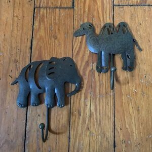 Set of elephant and camel wall hooks